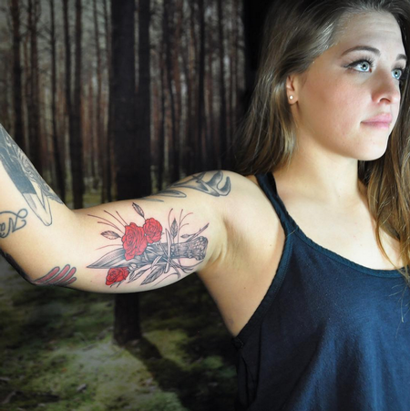 Tattoos - Red Roses and Bone-Handled Knife. Instagram @MichaelBalesArt - 125160